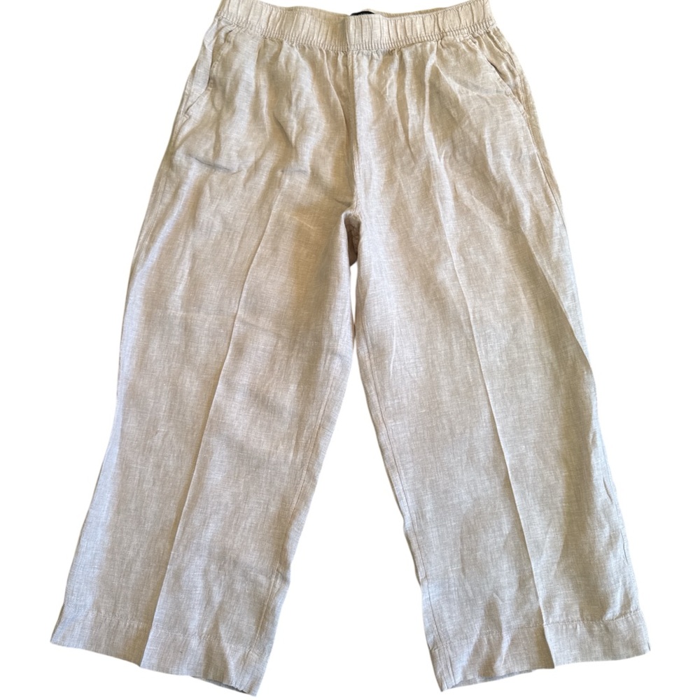 Tahari Beige Wide-Leg Linen Pants